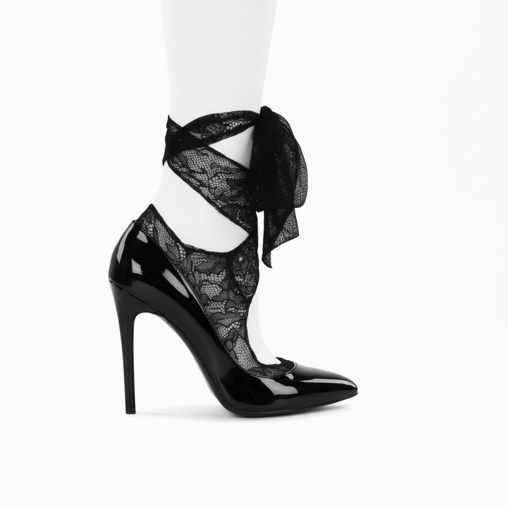 MINISOCK - 2 PAIRS - SHOE ACCESSORY - BLACK LACE  - NWT